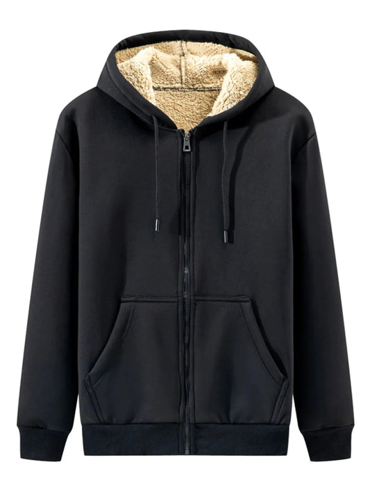 Men's Plus Size Fleece Lined Zip-Up Hoodie by Trendsi