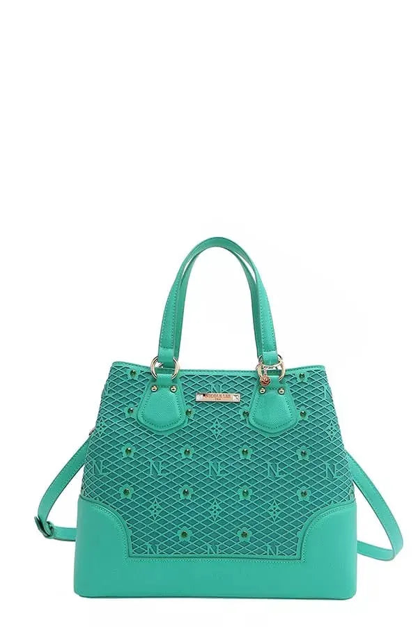 Nicole Lee USA Monogram Pattern Handbag with Rhinestones Decor by Nicole Lee USA