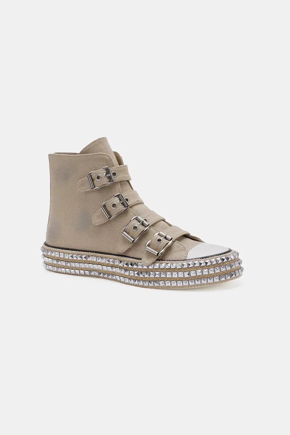 Beast Fashion Multi-Buckle Straps Studded Platform Sneakers by Beast Fashion
