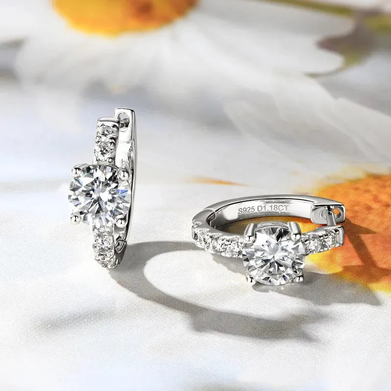 2.36 Carat Moissanite Zircon 925 Sterling Silver Hoop Earrings by Partner Label