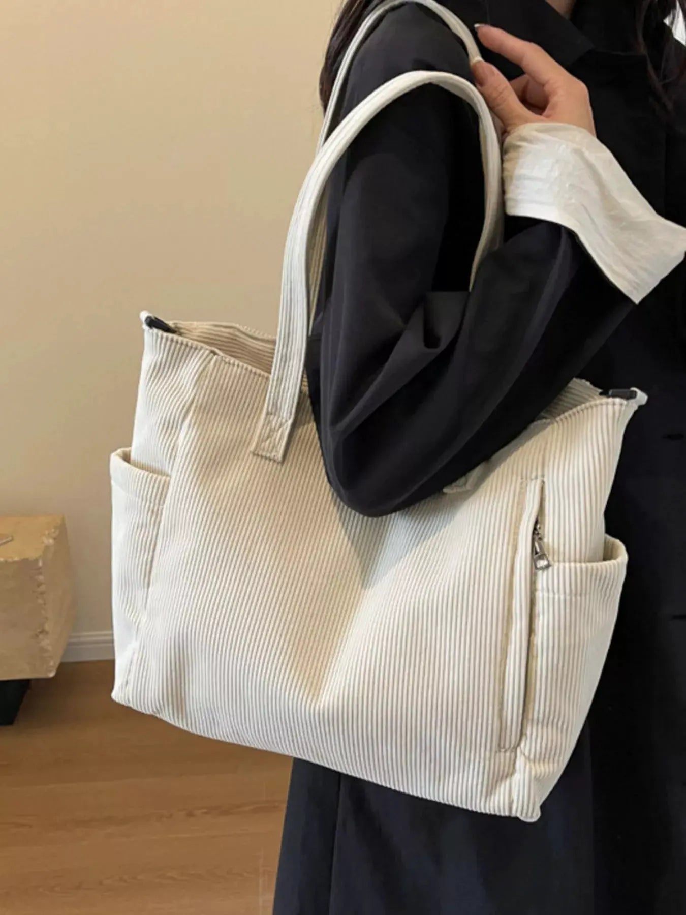 Corduroy Solid Color Handbag by Partner Label