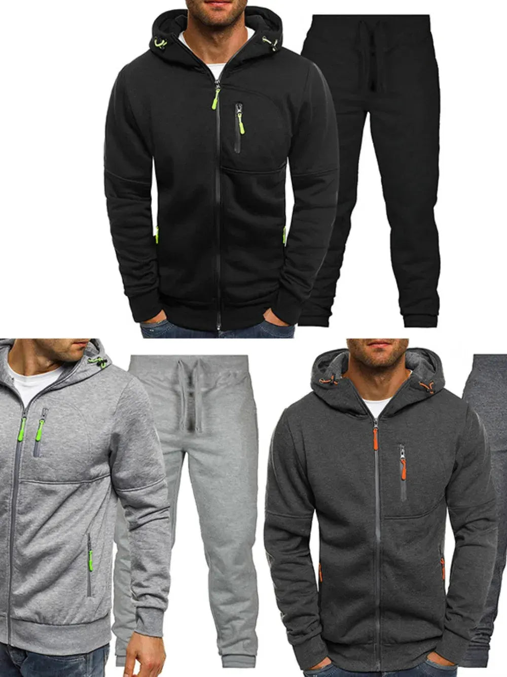 Men's Plus Size Zip Up Hooded Top and Pants Set by Partner Label