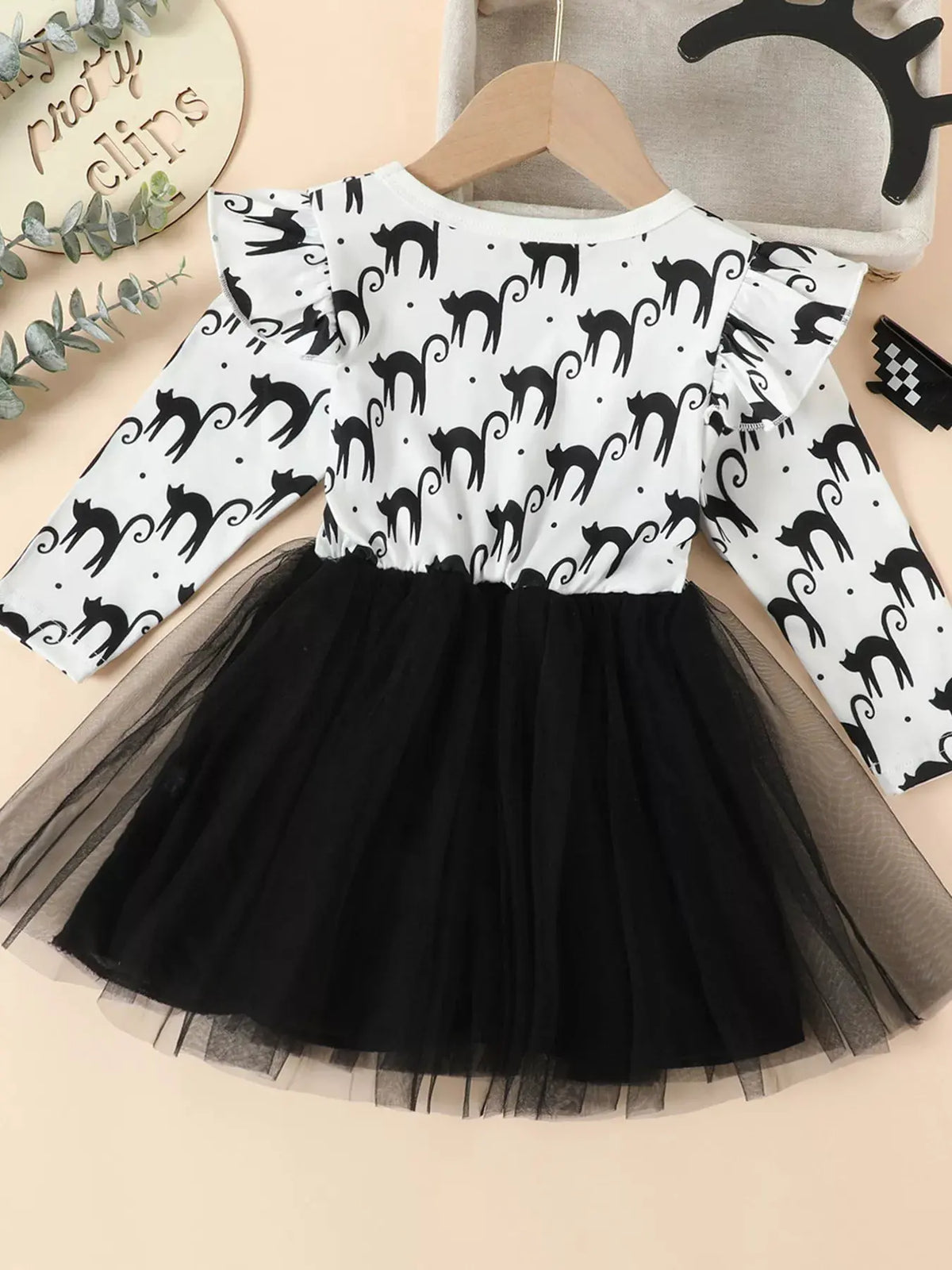 Children's Halloween Cat Eye Ruffle Tulle Dress by Trendsi