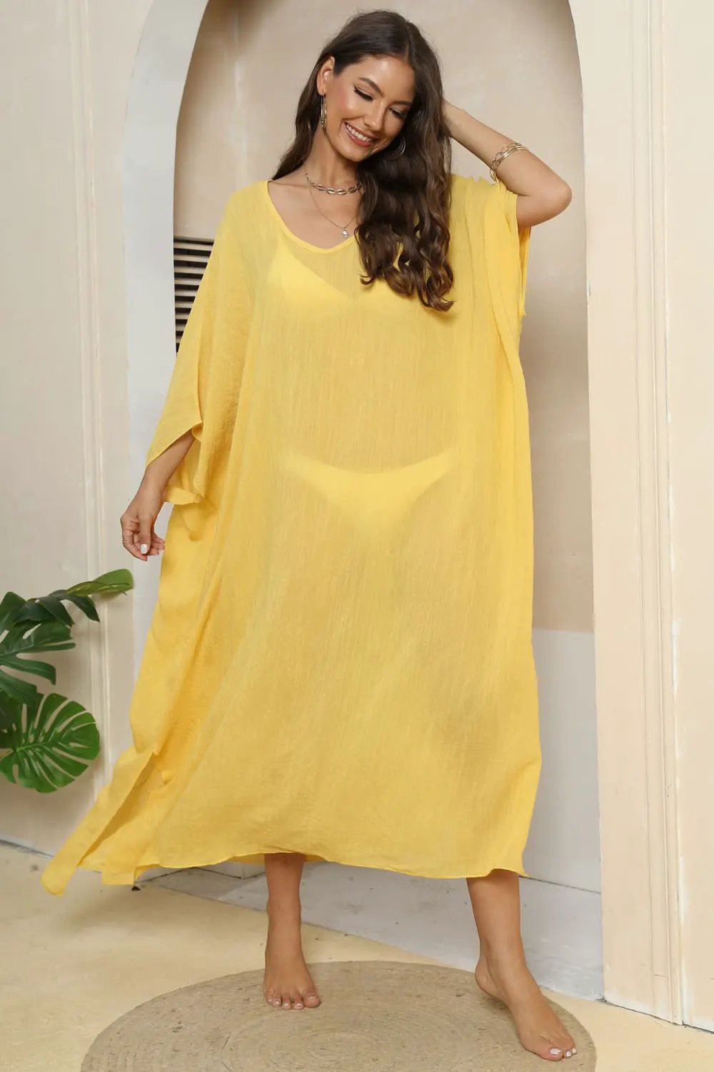 V-Neck Three-Quarter Sleeve Cover-Up by Partner Labels