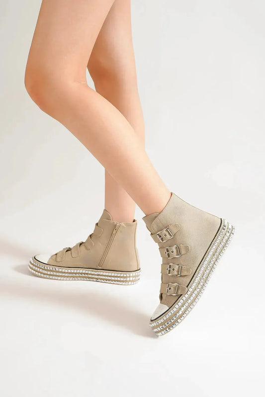 Beast Fashion Multi-Buckle Straps Studded Platform Sneakers by Beast Fashion