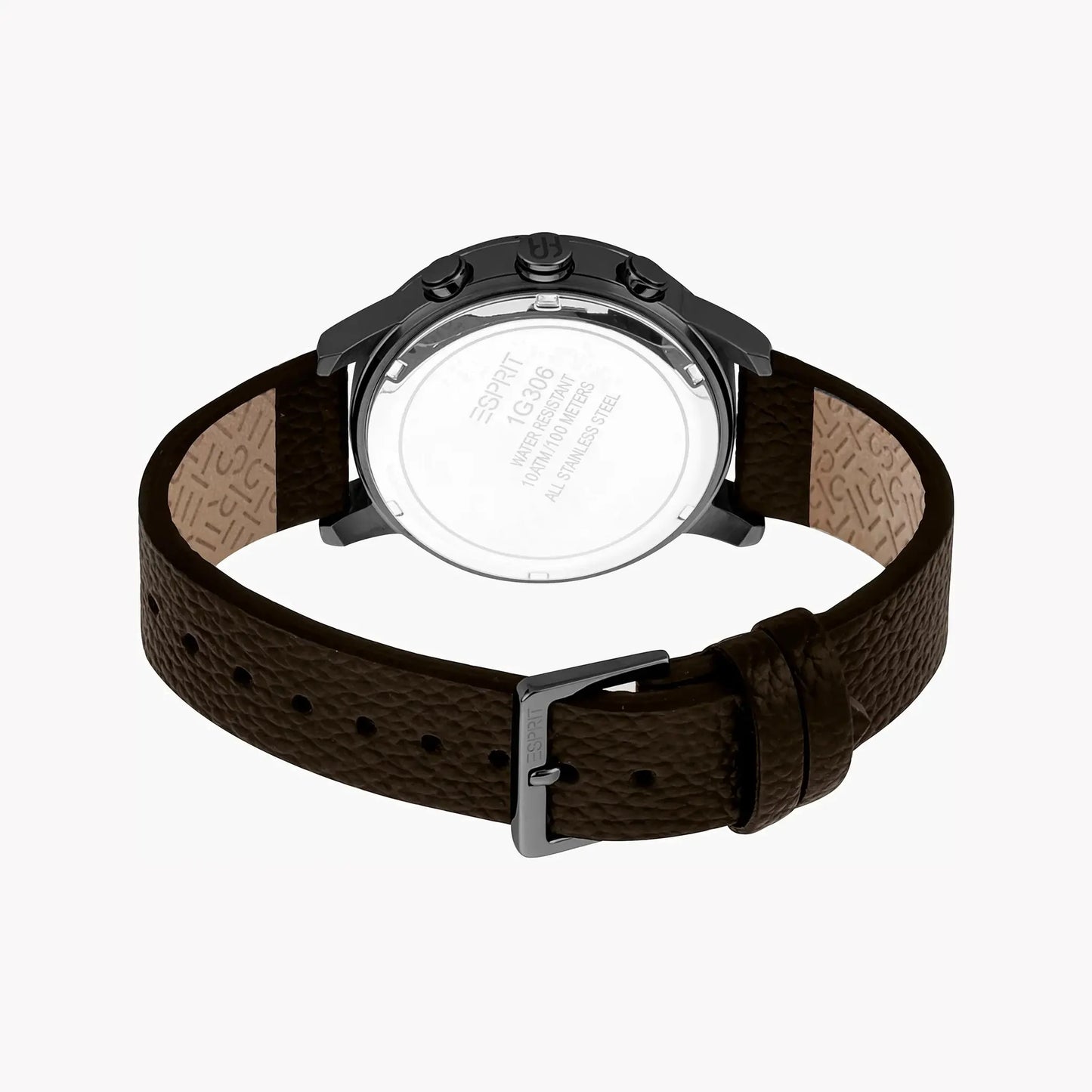 Esprit Men's Brown Leather Watch, Black Dial | Es1g101m0025 by ESPRIT