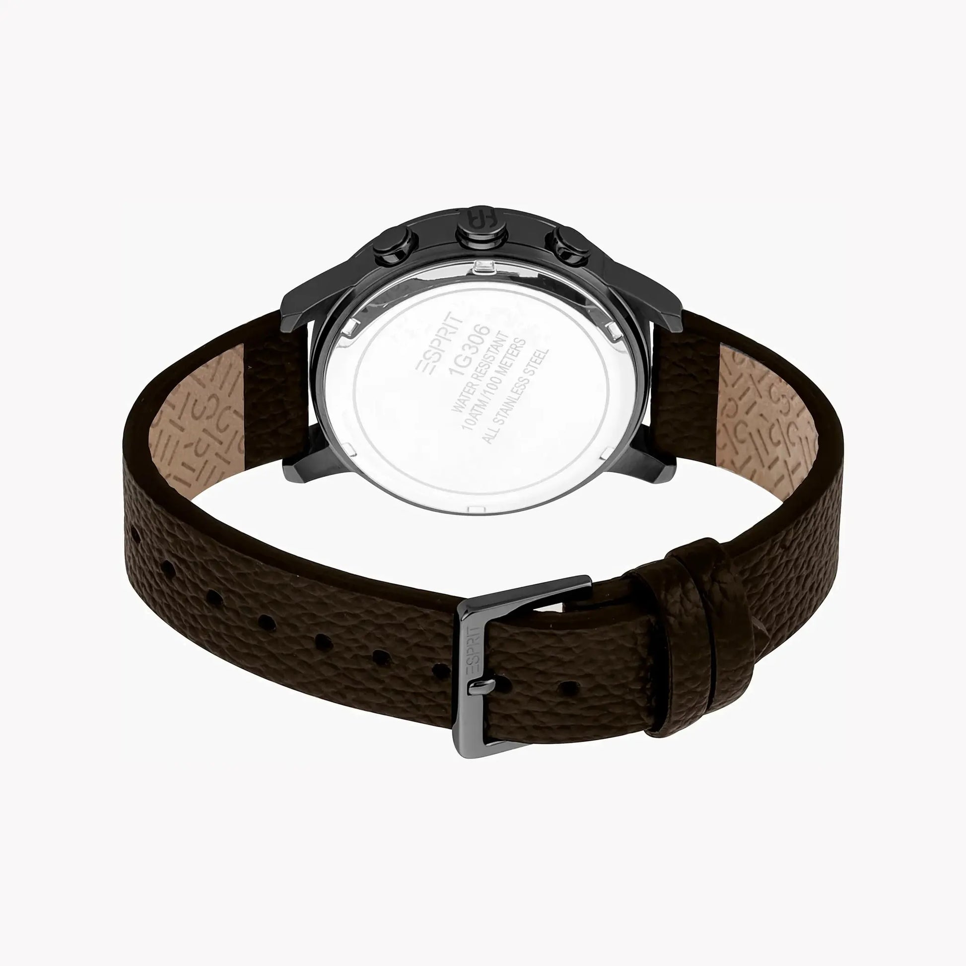 Esprit Men's Brown Leather Watch, Black Dial | Es1g101m0025 by ESPRIT