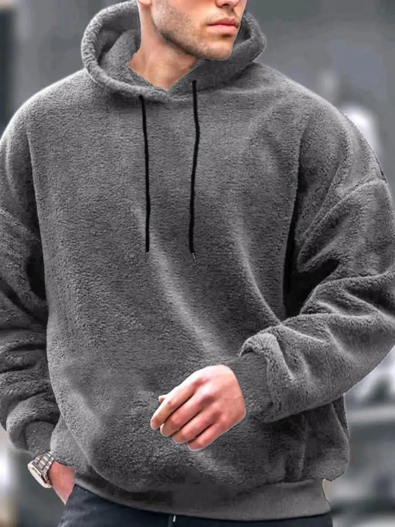 Men's Drawstring Long Sleeve Fleece Hoodie by Partner Label