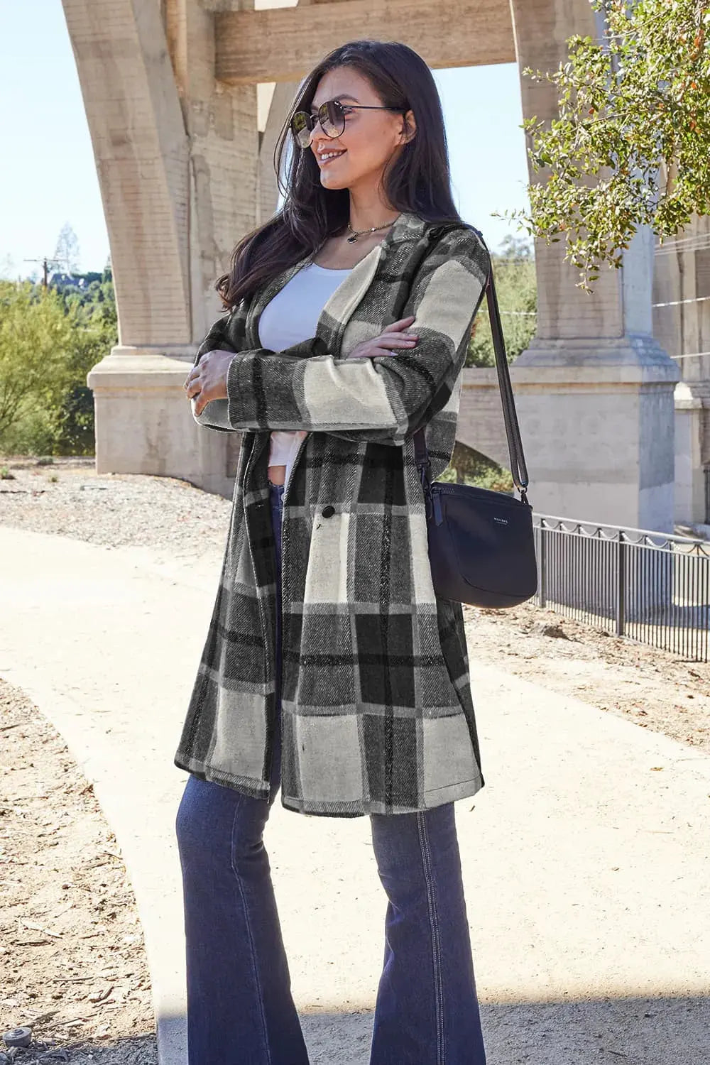Double Take Full Size Plaid Button Up Lapel Collar Coat by Double Take