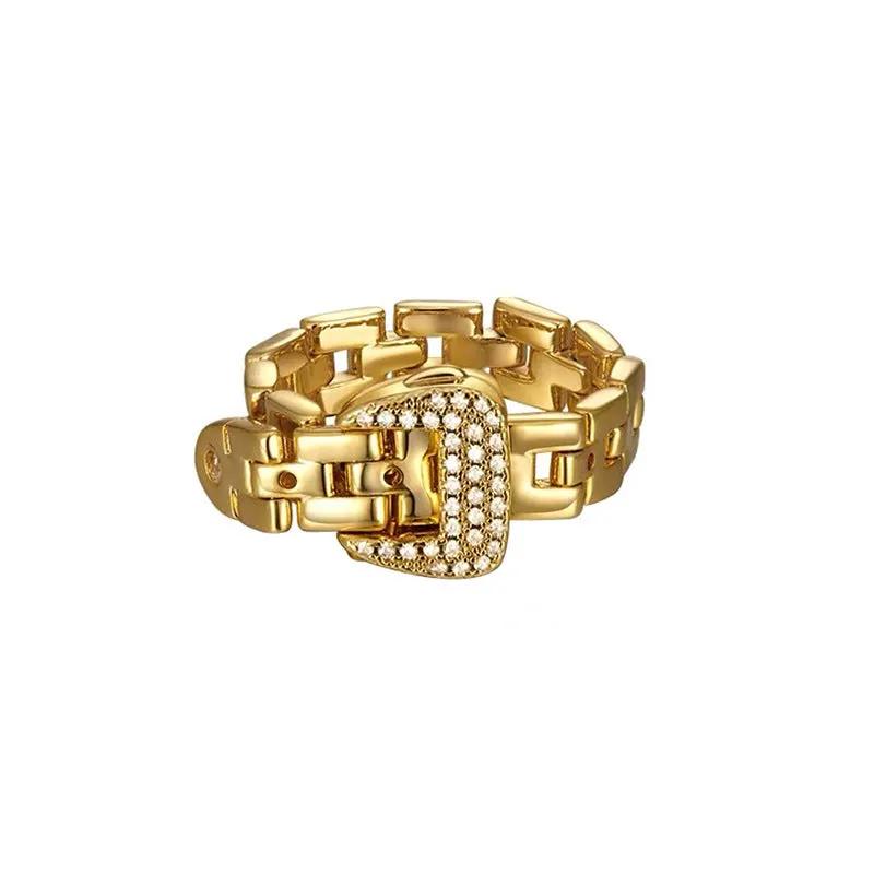 Adjustable Belt Buckle Zircon Rings Detachable Metal Soft Chain Ring by Maiden-Art