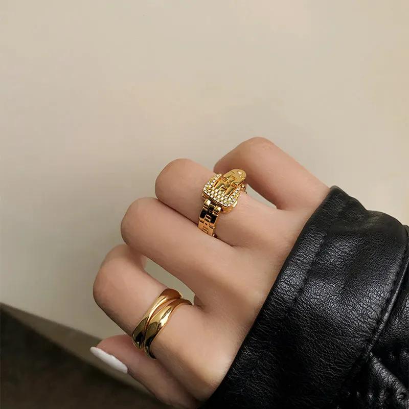Adjustable Belt Buckle Zircon Rings Detachable Metal Soft Chain Ring by Maiden-Art
