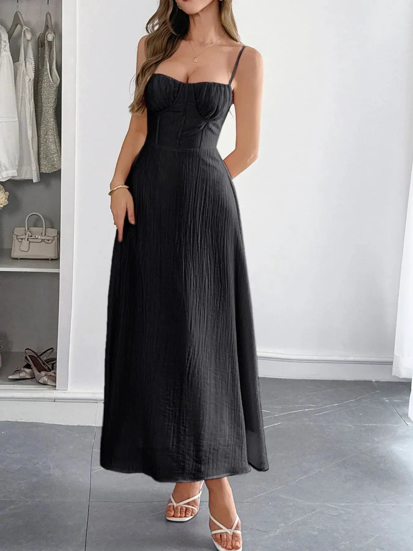 Texture Sweetheart Neck Backless Cami Dress by Partner Label