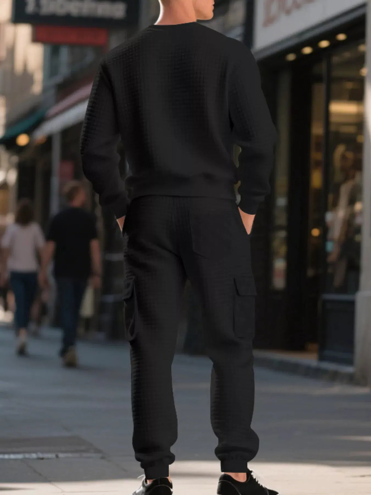 Men's Plus Size Waffle Knit Textured Crewneck Sweatshirt and Jogger Set by Trendsi