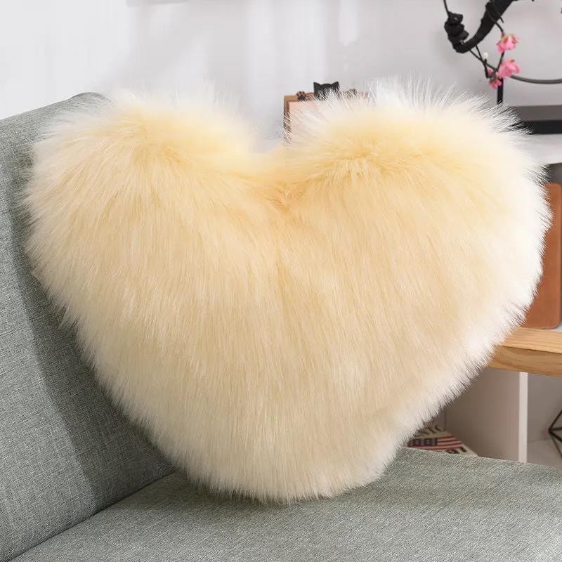 Throw Pillows Heart Shape Long Plush Fluffy Shaggy Cushion Cover Sofa Cushions Decorative Pillow Covers Pillowcase White by Maiden-Art
