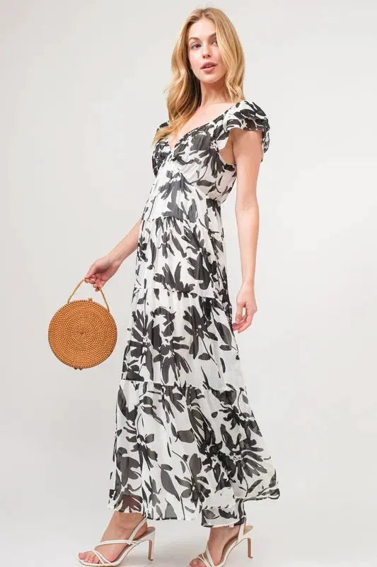 And The Why Ruffled Sleeve Tiered Floral Print Maxi Dress by And The Why