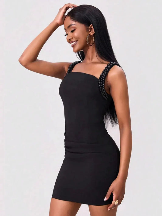 Bead Trim Wide Strap Wrap Dress by Partner Label