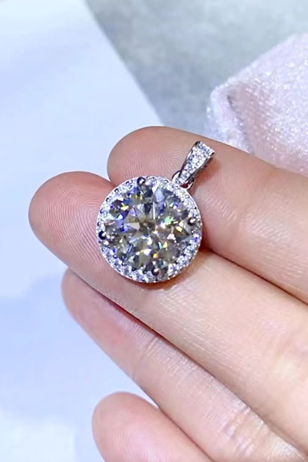 10 Carat Moissanite Pendant Platinum-Plated Necklace by Partner Labels