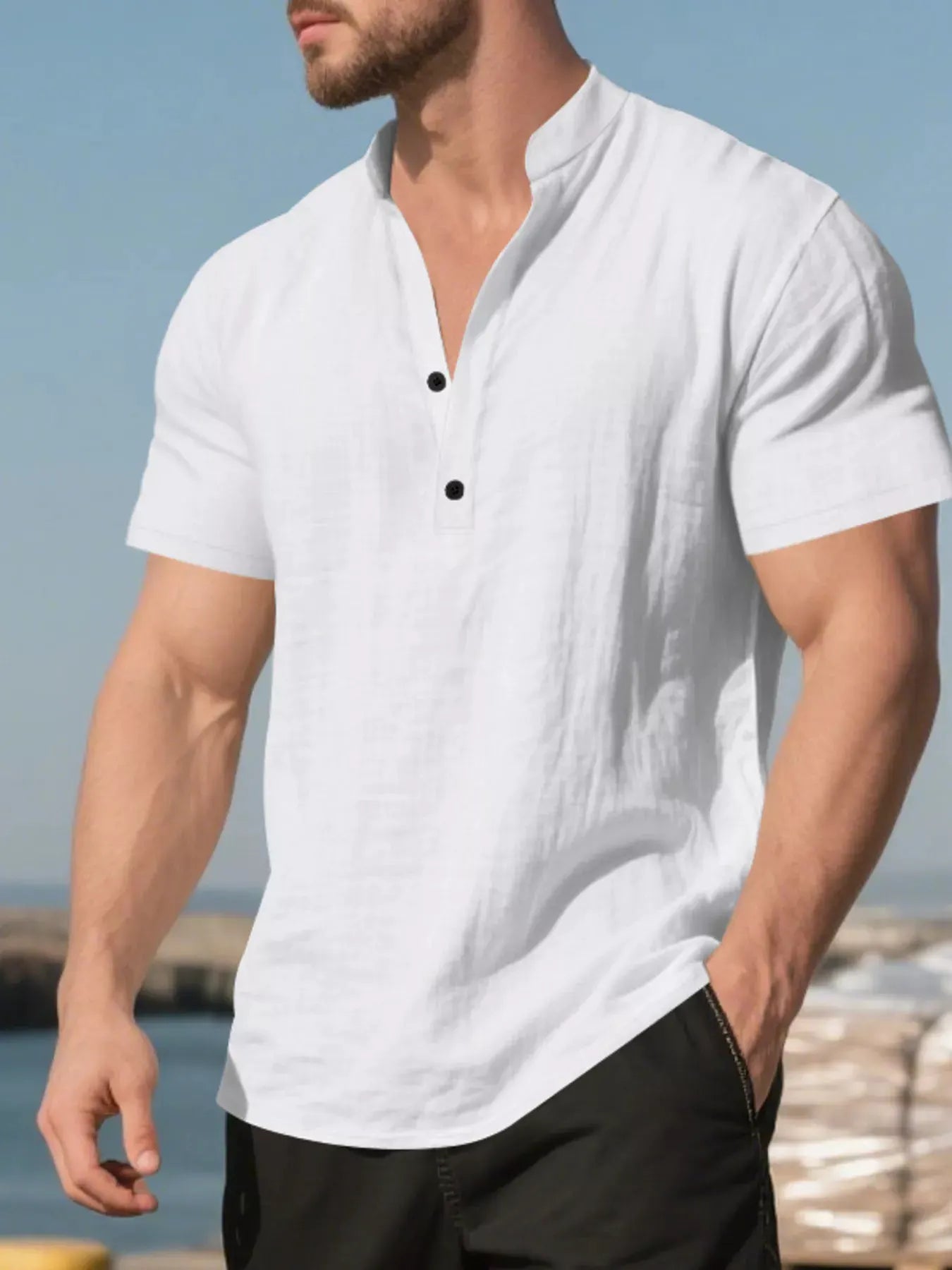 Men's Full Size Casual Linen Blend Short Sleeve Shirt Plus Size by Trendsi