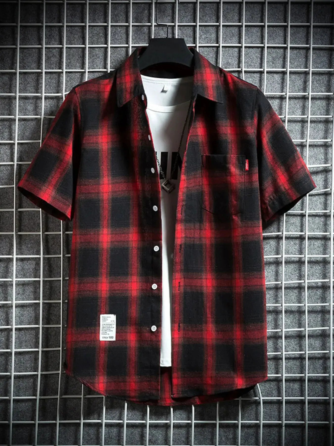Men's Plus Size Plaid Button Up Short-Sleeve Shirt by Trendsi