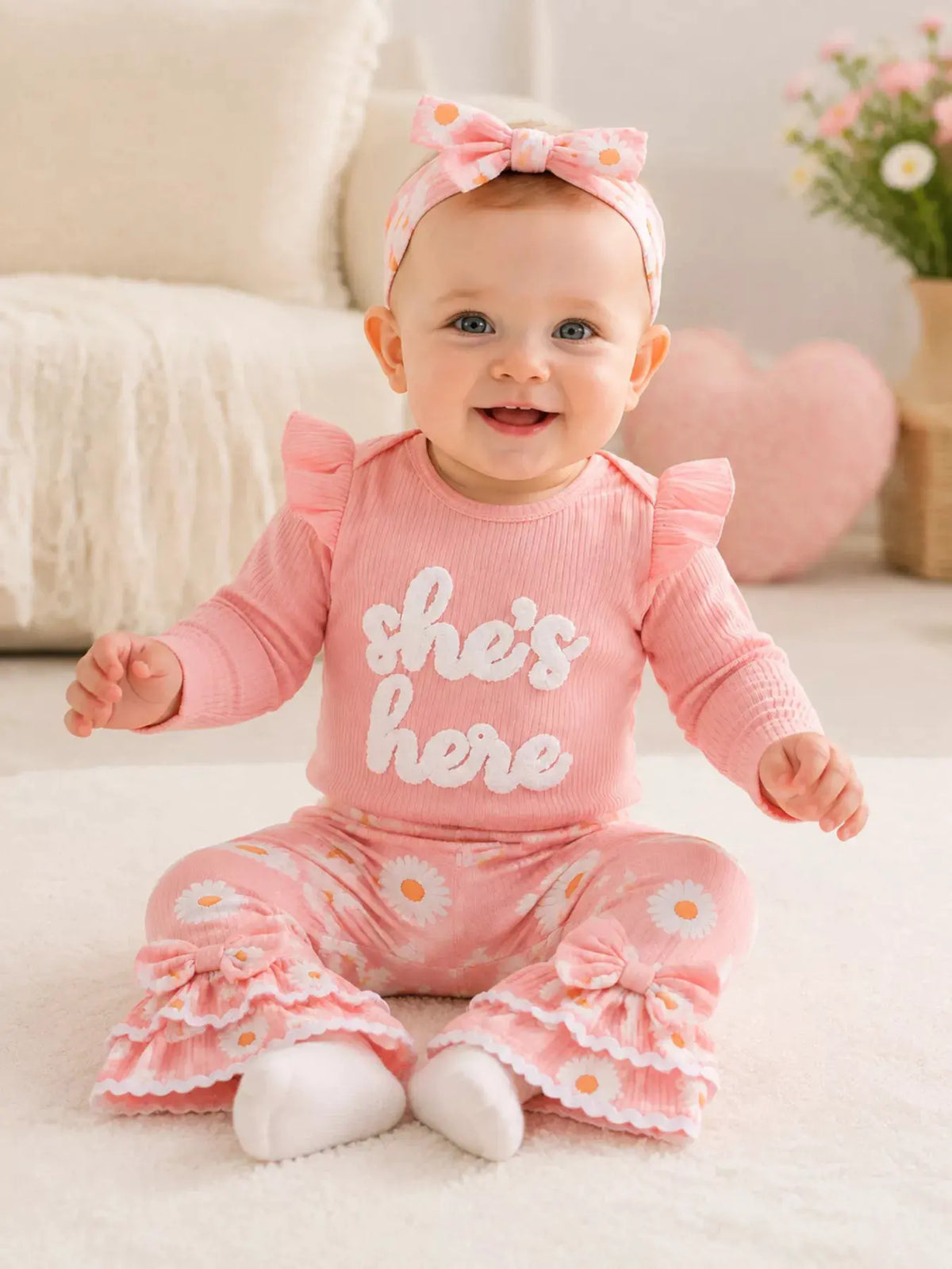 Children's Letter Bodysuit and Pants Set with Headband by Trendsi