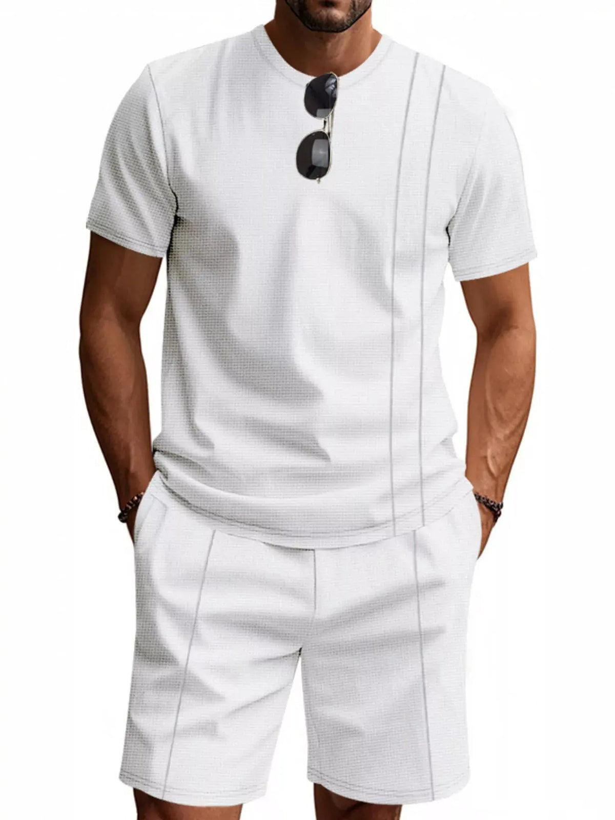 Men's Full Size Casual Striped Short Sleeve T-Shirt and Shorts Set Plus Size by Trendsi