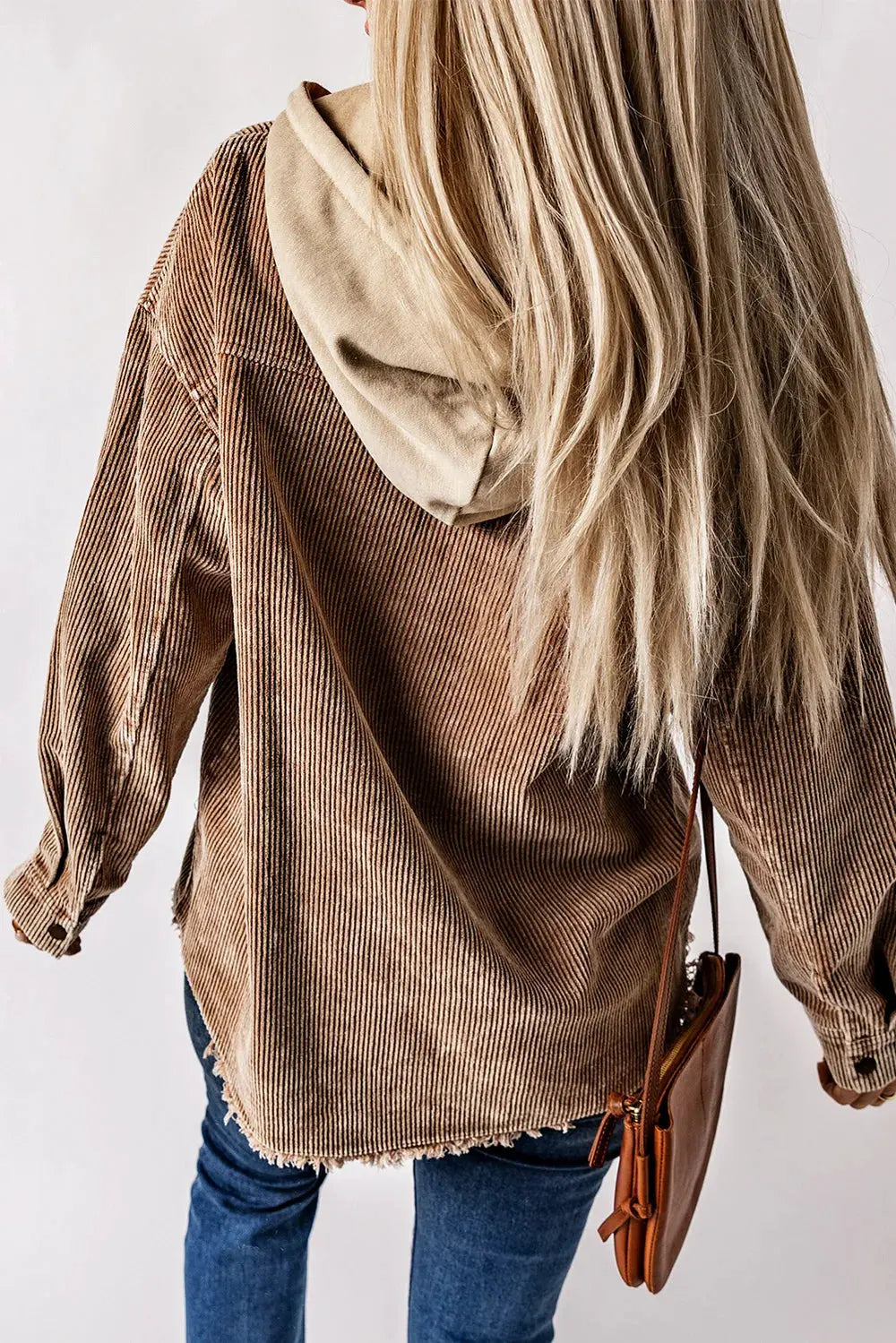 Snap Front Hooded Corduroy Shacket by Partner Label