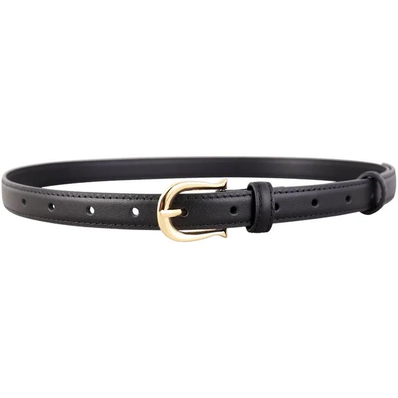 Leather Belt with Golden Buckle by Trendsi
