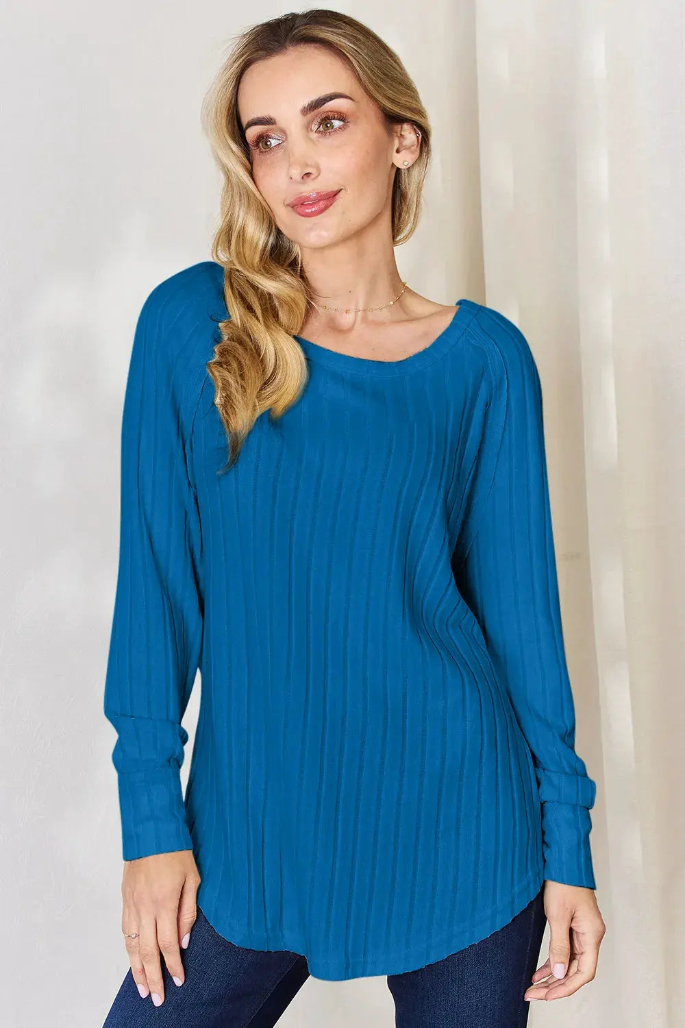 Basic Bae Full Size Ribbed Round Neck Slit T‑Shirt | Partner Labels Selection by Partner Label