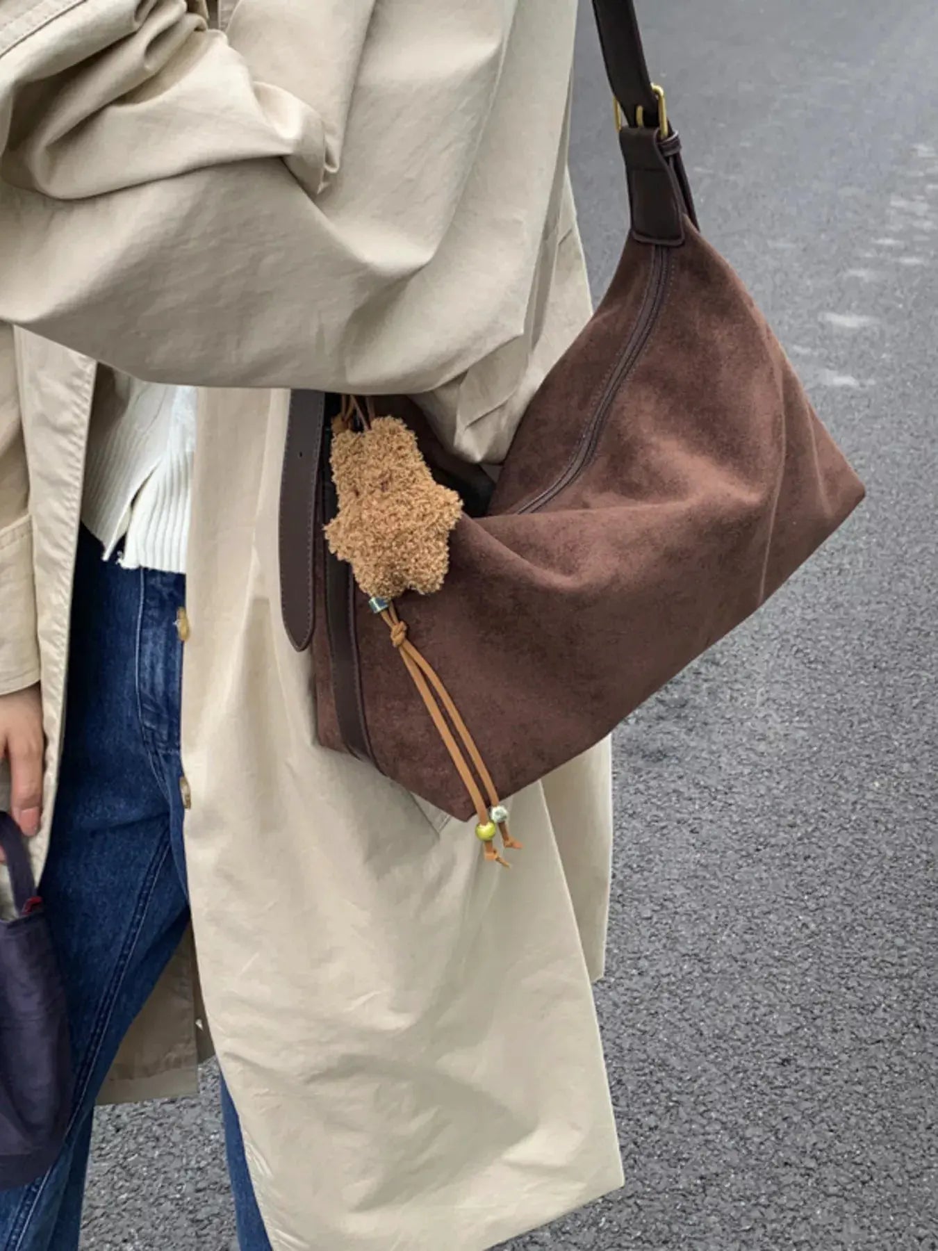 Solid Color Suede Hobo Crossbody Bag by Partner Label