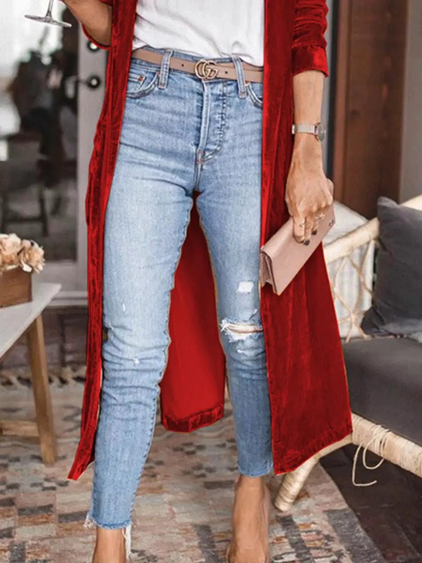 Open Front Long Sleeve Longline Cardigan by Partner Label
