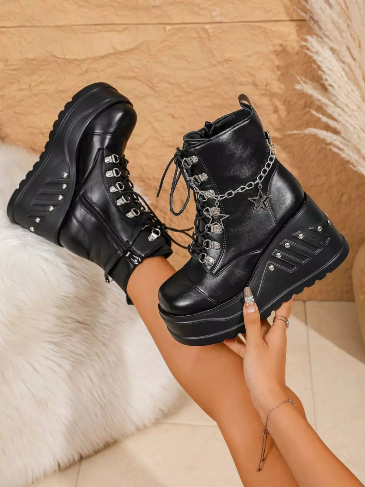 Round Toe Platform Wedge Boots by Partner Label