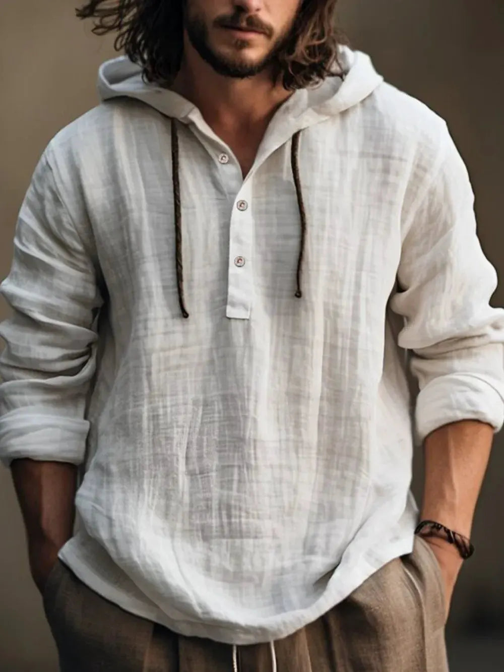 Men's Full Size Half Button Long Sleeve Hoodie by Trendsi