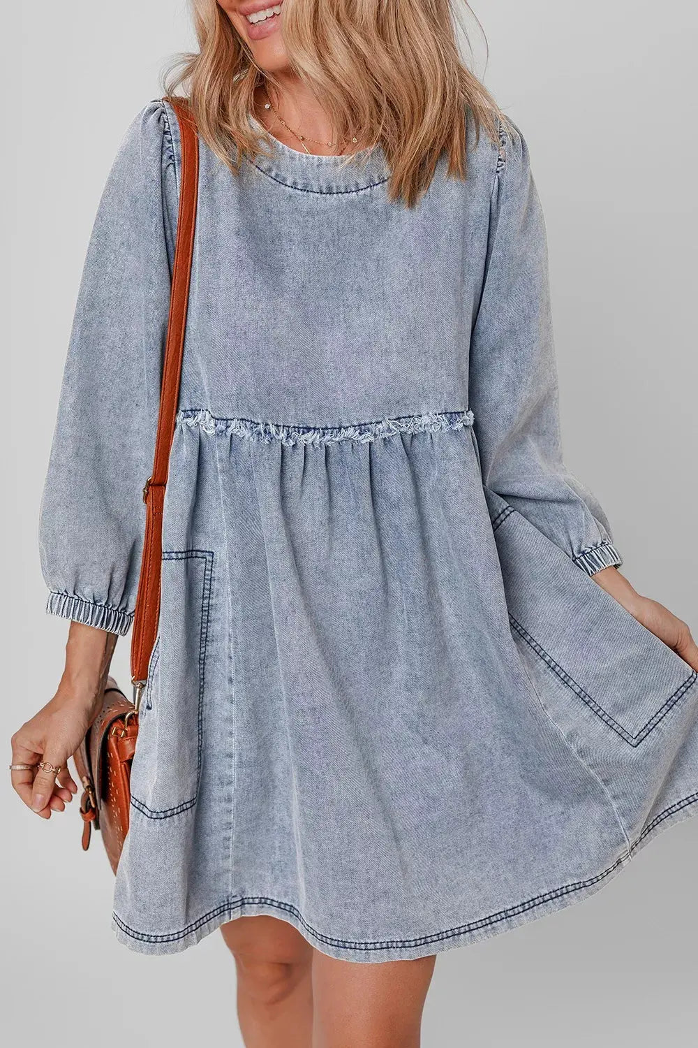 Vintage Wash Denim Dress with Pockets by Partner Label
