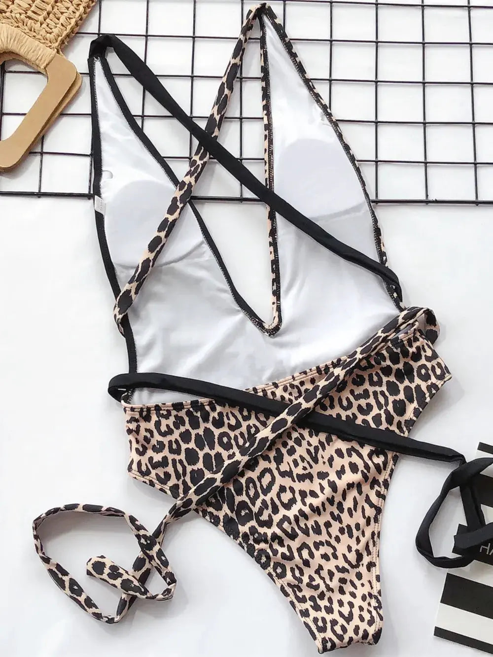 Tied Leopard Plunge One-Piece Swimwear by Partner Label