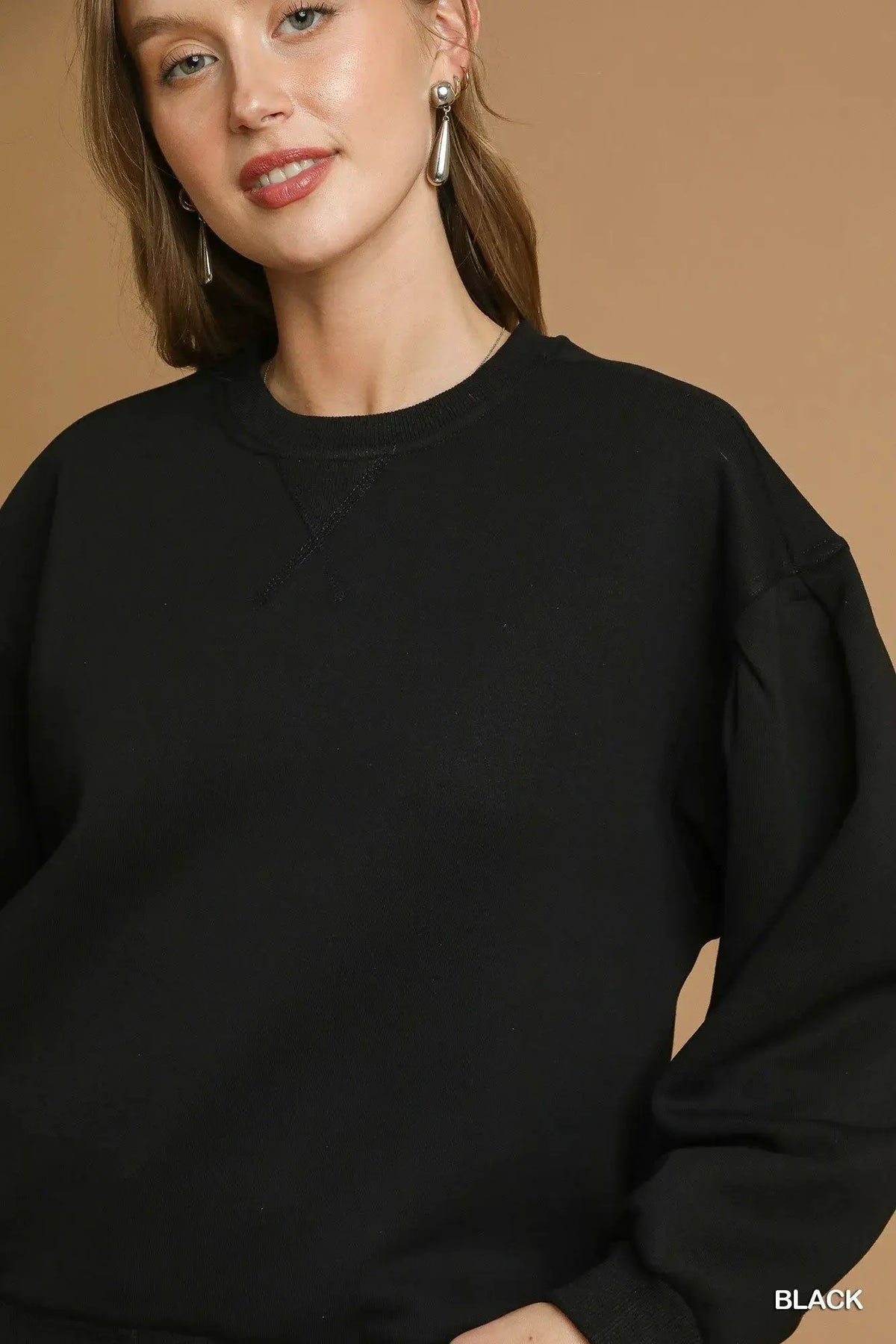 Umgee Round Neck Sweatshirt with Pleated Detail by Umgee