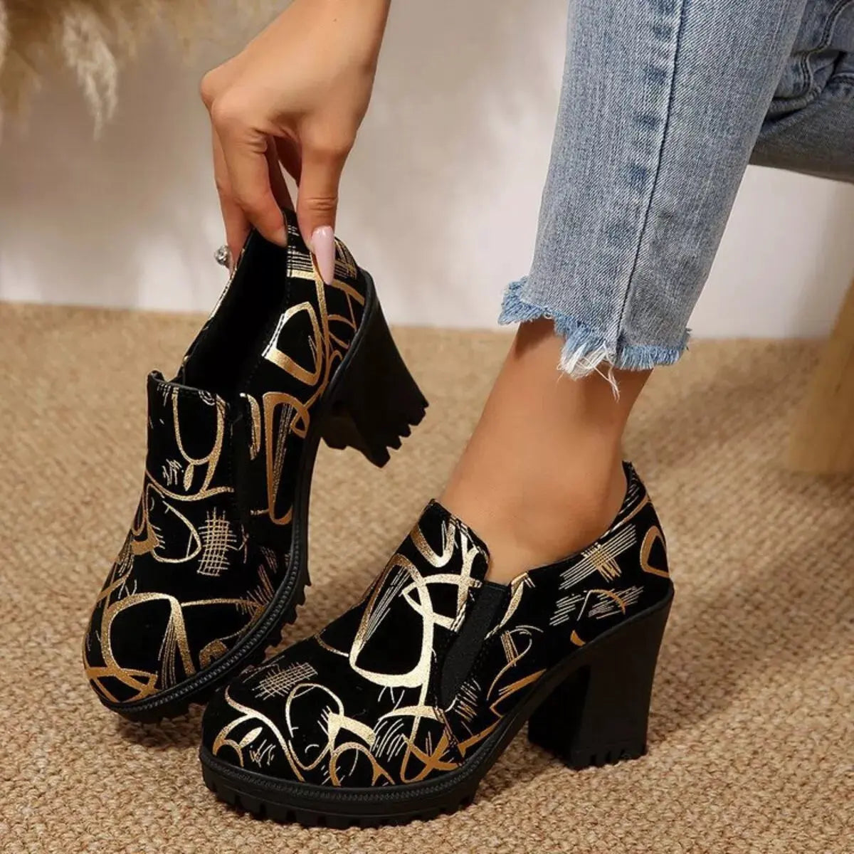 Round Toe Block Heels Pumps by Partner Label