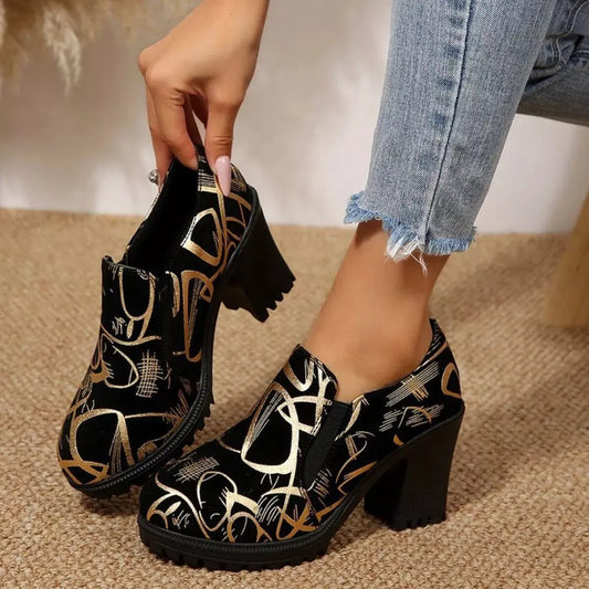 Round Toe Block Heels Pumps by Partner Label