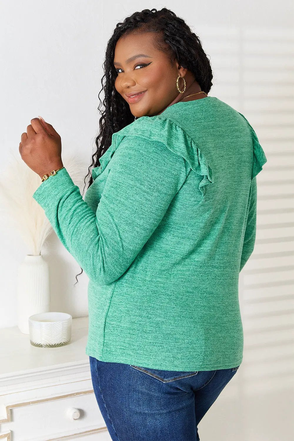 Double Take Ruffle Shoulder Long Sleeve T-Shirt by Double Take