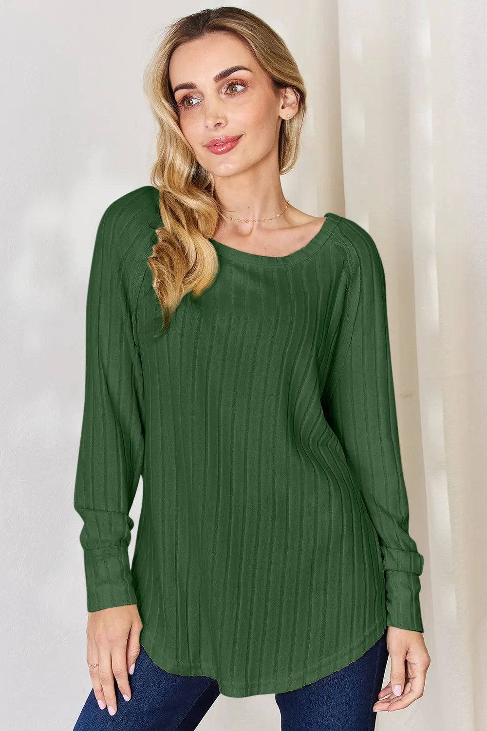 Basic Bae Full Size Ribbed Round Neck Slit T‑Shirt | Partner Labels Selection by Partner Label