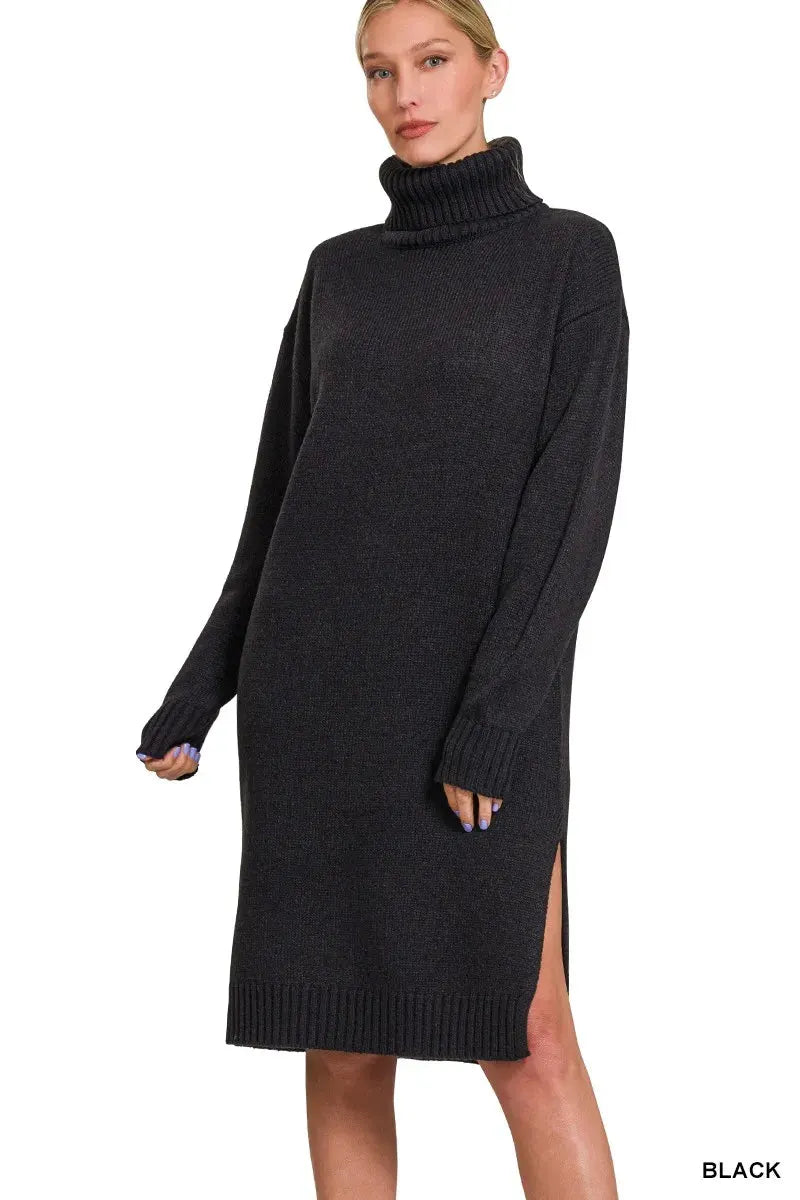 Zenana Turtle Neck Long Sleeve Midi Sweater Dress by Zenana