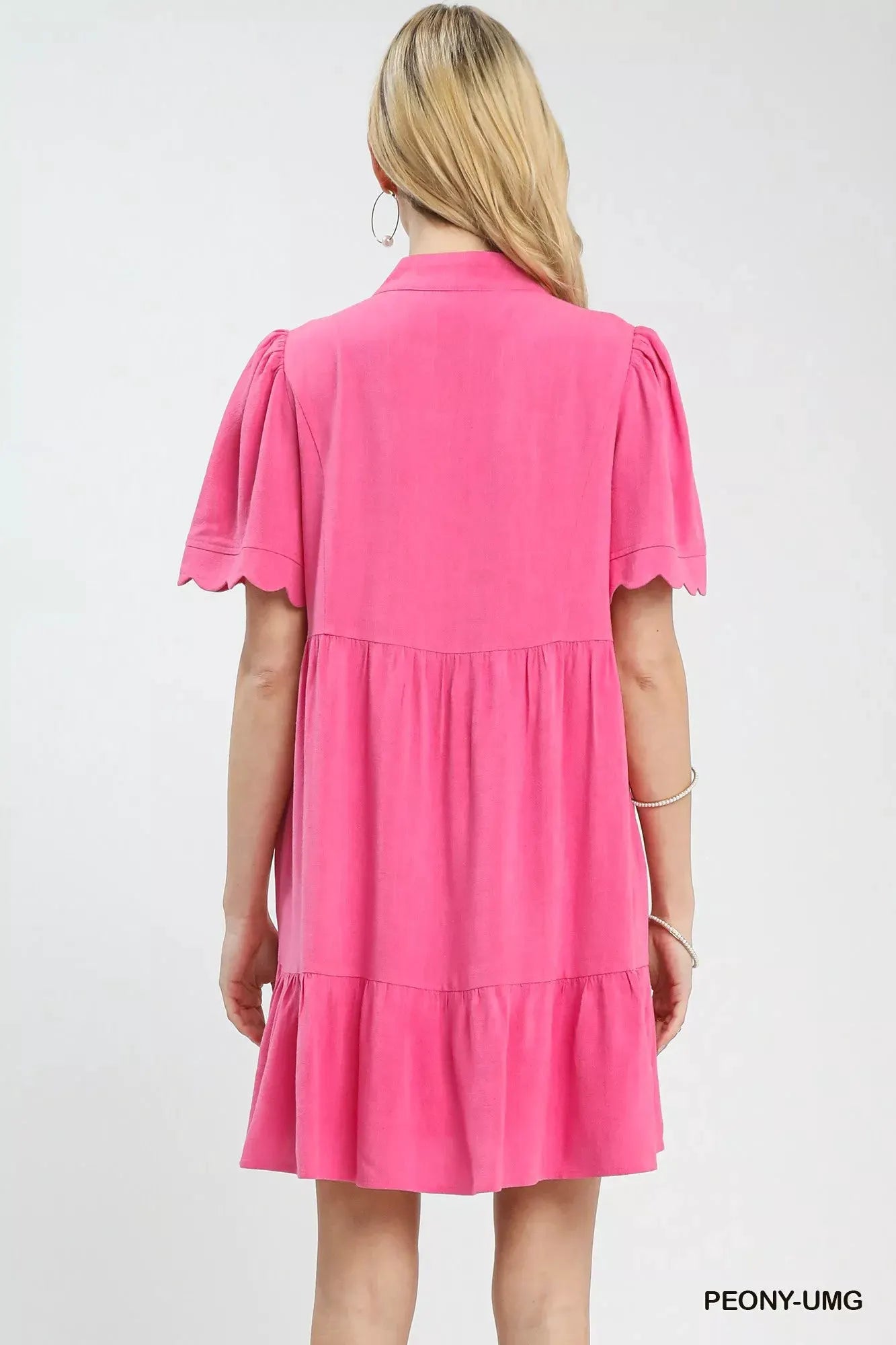 Umgee Linen Tiered Babydoll Dress with Scalloped Sleeves by Umgee