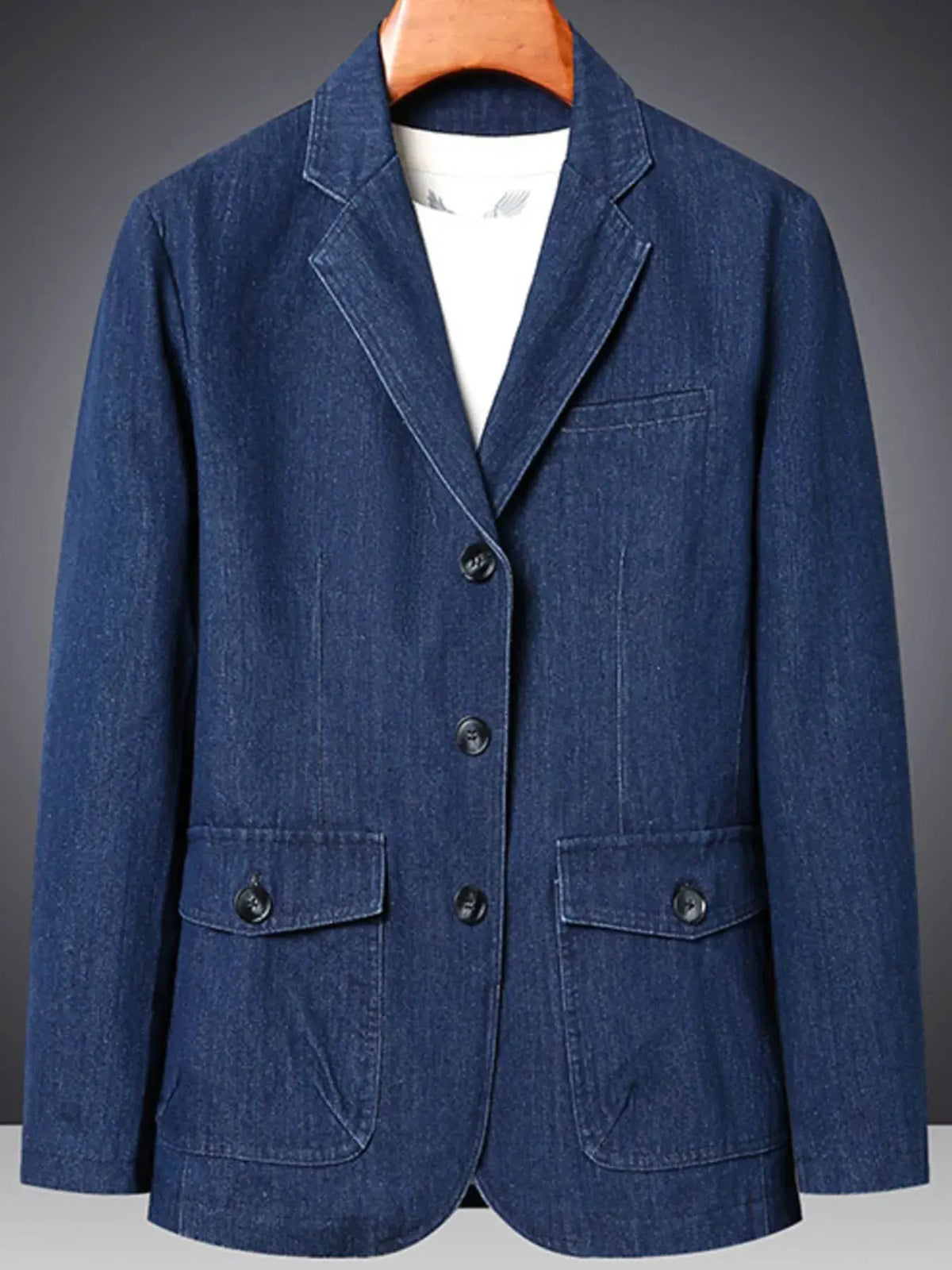 Men's Plus Size Classic Fit Textured Denim Blazer by Trendsi