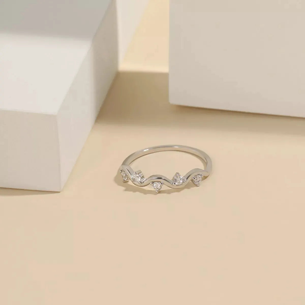 925 Sterling Silver Zircon Wave Ring by Partner Label