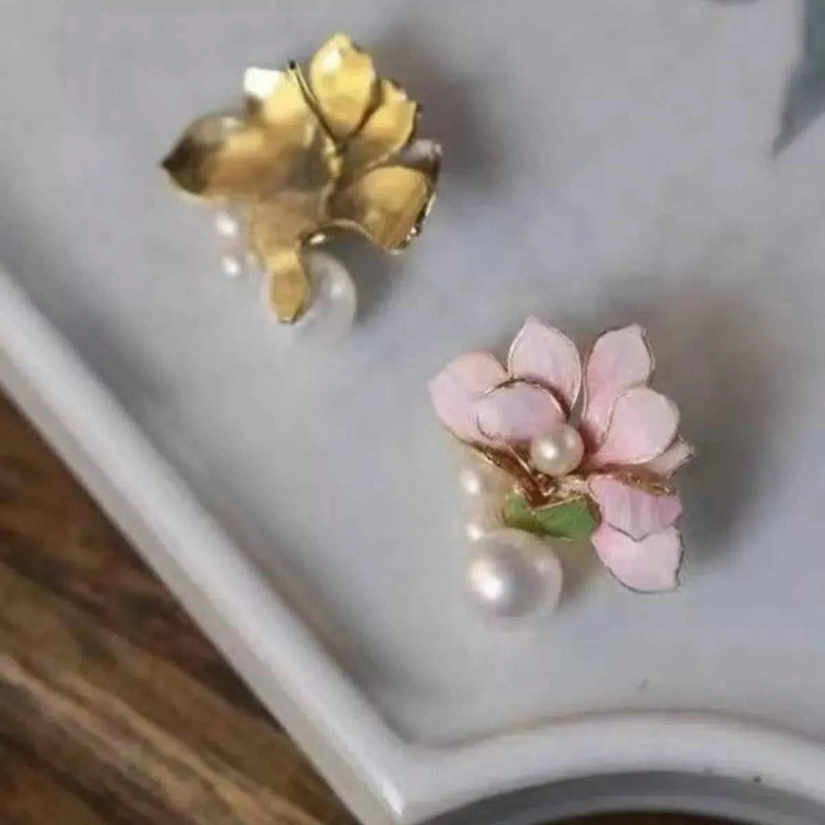 Flower Pearl Stud Earrings by Partner Label