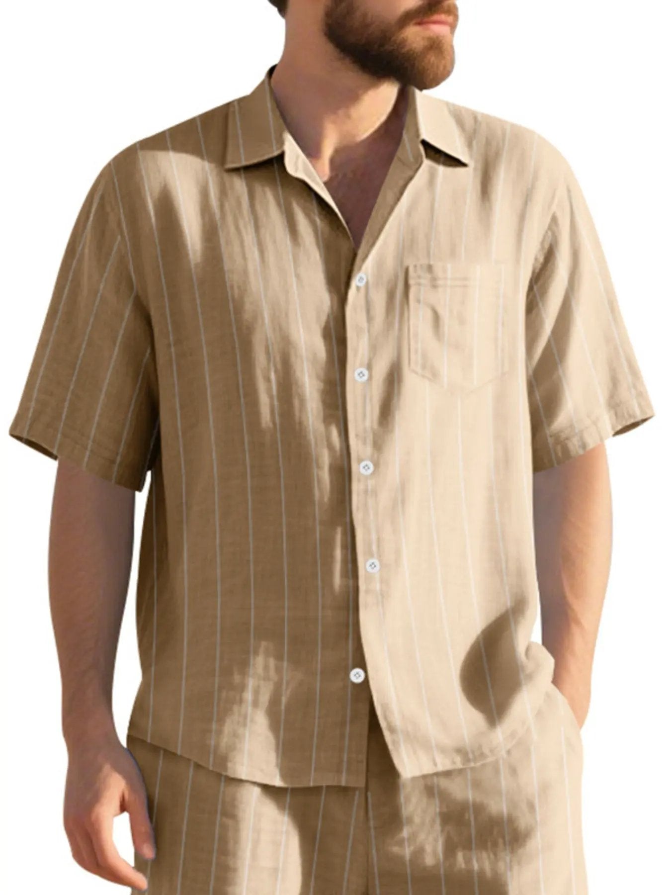 Men's Full Size Casual Striped Short Sleeve Shirt Plus Size by Trendsi