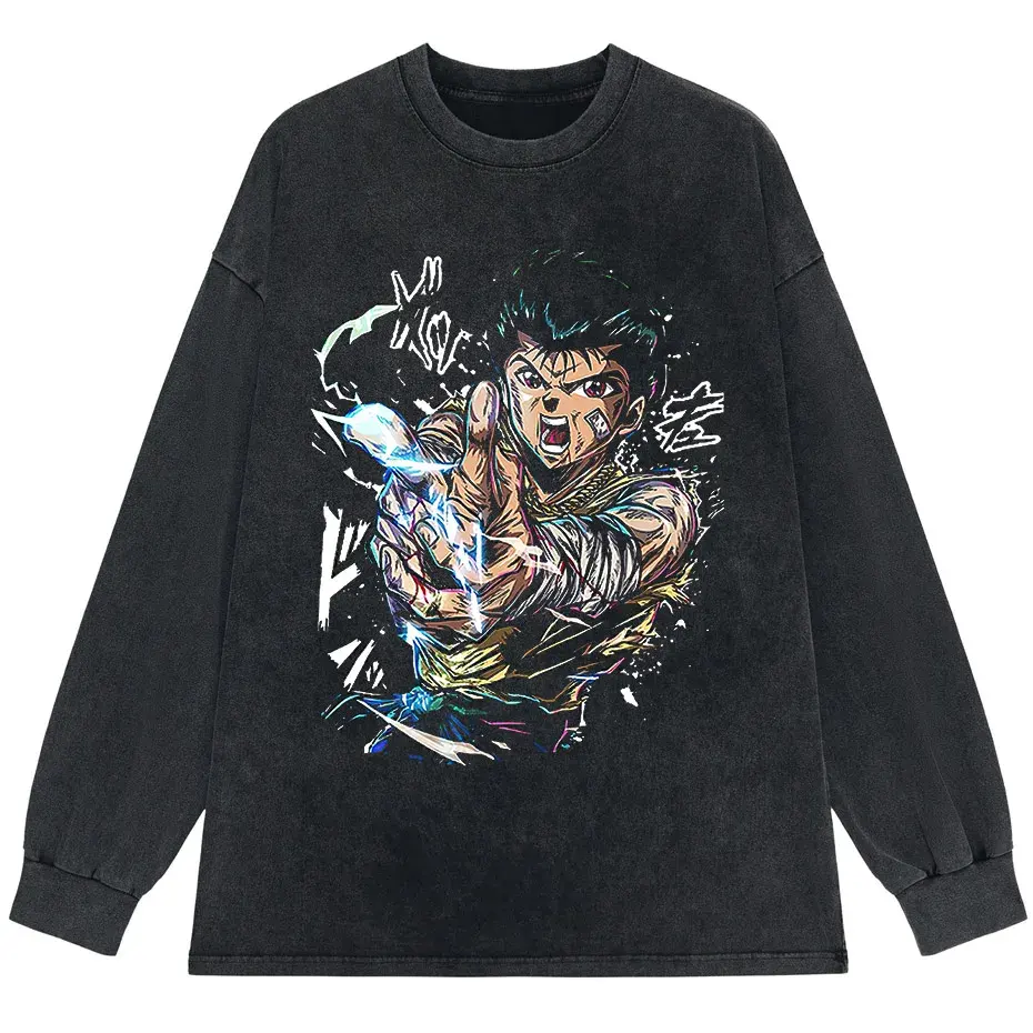 Hip Hop Vintage Washed T-Shirt Men Japanese Anime Boy Graphic Harajuku Streetwear Cotton Summer Tee by Vimost Shop