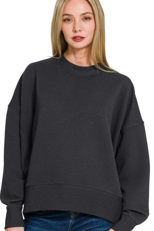 Zenana Ribbed Balloon Sleeve Sweatshirt by Zenana
