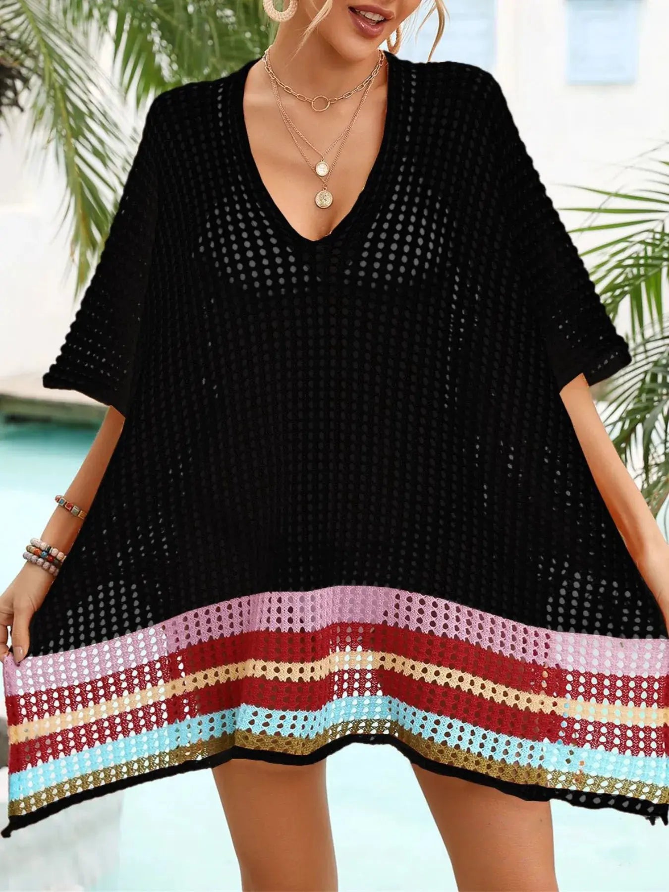 Crochet V-Neck Cover-Up Dress by Partner Label