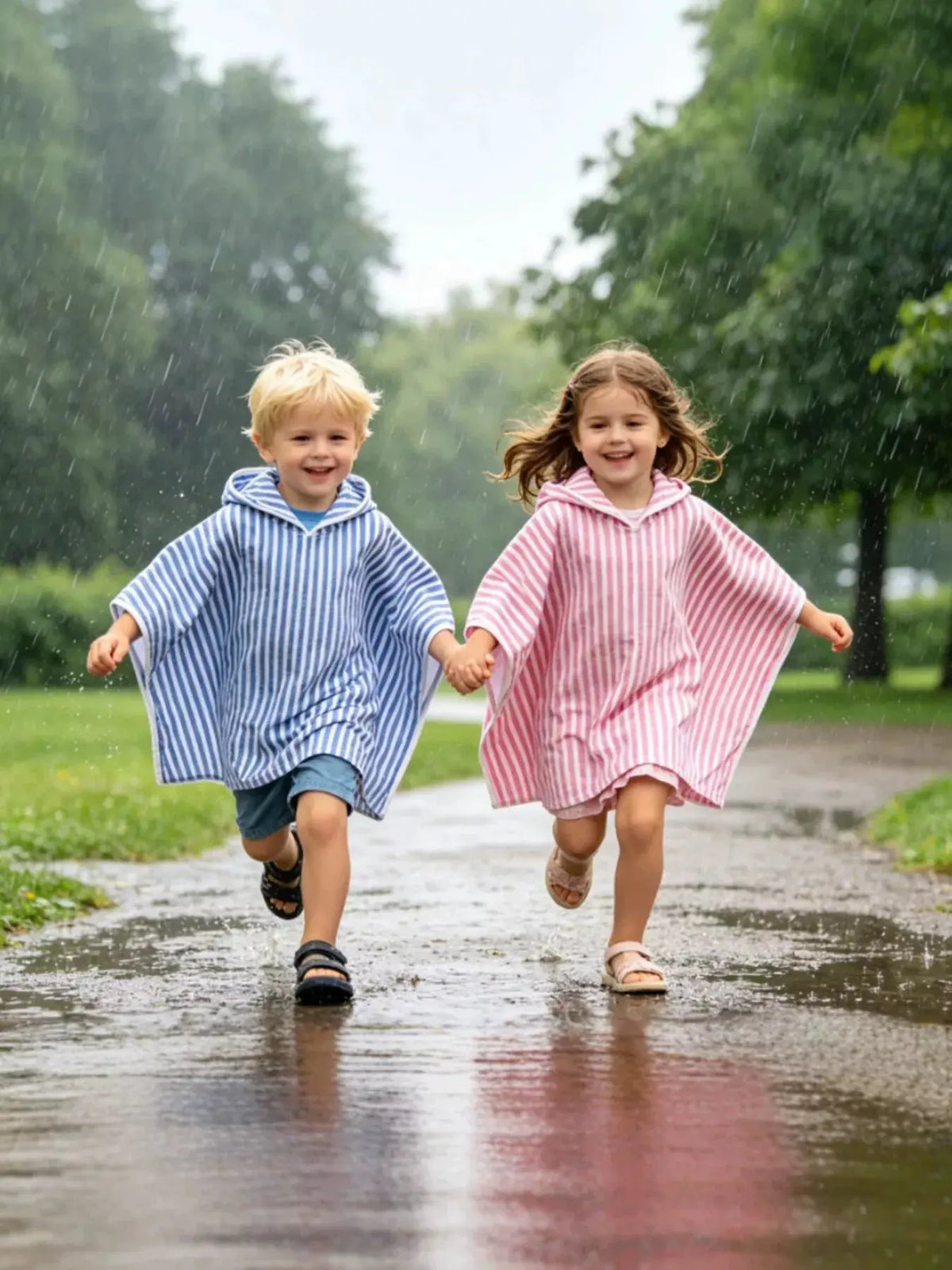 Children's Striped Hooded Poncho by Trendsi