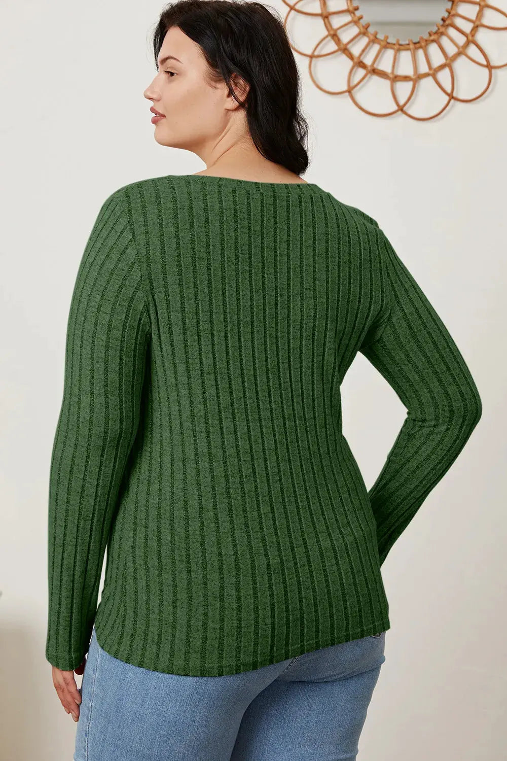 Full Size Ribbed V‑Neck Long Sleeve T‑Shirt | Partner Labels Selection by Partner Label